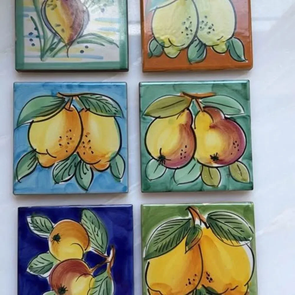 Vintage hand painted Italian motif coasters set of 6